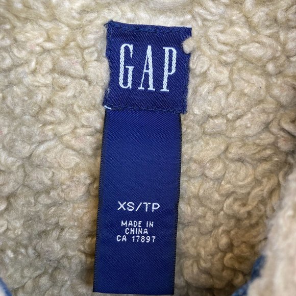 VINTAGE Y2K GAP Size XS Blue Sherpa Fleece Lined Pockets Denim Zip Jean Jacket - Picture 3 of 10